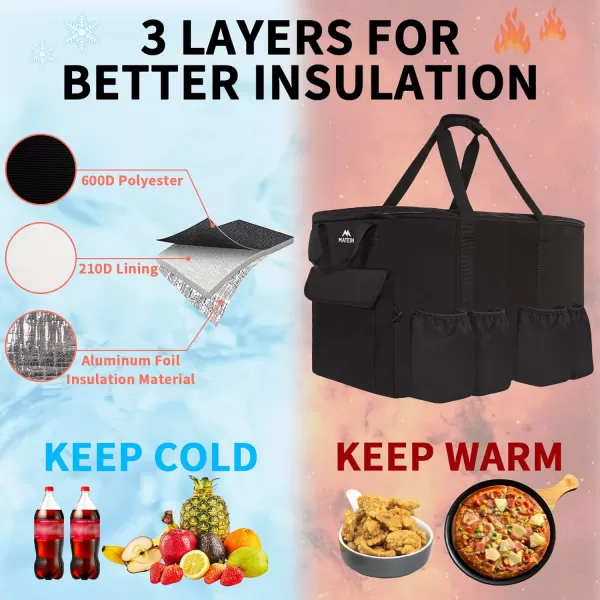 MATEIN Food Delivery Bag XXL - 23x14x15 inches, Water Resistant Large Insulated Hot &amp; Cooler Bags for Delivery with Cup Holders, Pizza Warmer Carrying Case - Catering Bag for Food Deliveries, Black