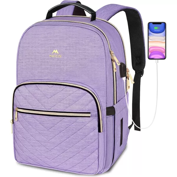 MATEIN Laptop Backpack for Women, Anti Theft 15.6 inch College School Bookbag for Girls with USB Charging Port, Water Resistant Stylish Travel Computer Work Backpack with RFID Pocket for Nurse, Purple