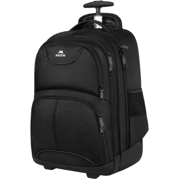 MATEIN Rolling Backpack, 17 inch Water Resistant Wheeled Laptop Backpack, Carry on Luggage Business Bag, Overnight College Computer Backpack Trolley Suitcase for Men Women Adults to Travel, Black