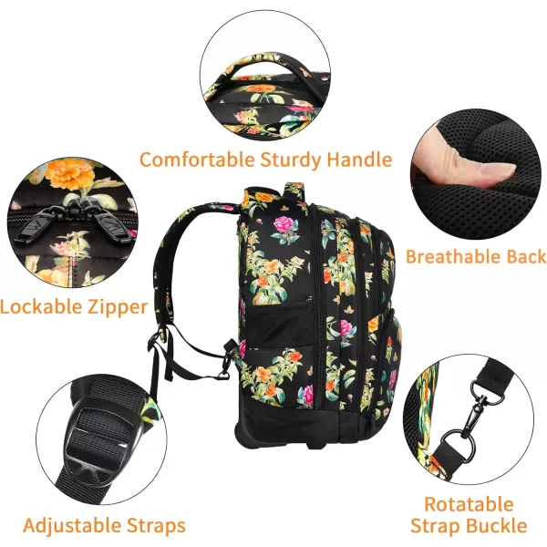 MATEIN Rolling Backpack, 17 inch Water Resistant Wheeled Laptop Backpack, Carry on Luggage Business Bag, Overnight College Computer Backpack Trolley Suitcase for Men Women Adults to Travel, Black