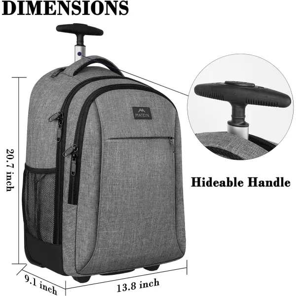 MATEIN Rolling Backpack, Water Resistant Travel Laptop Backpacks with Wheels, Large Roller College Backpack Computer Bag Business Luggage Carry on for Men Women 17 Inch, Grey