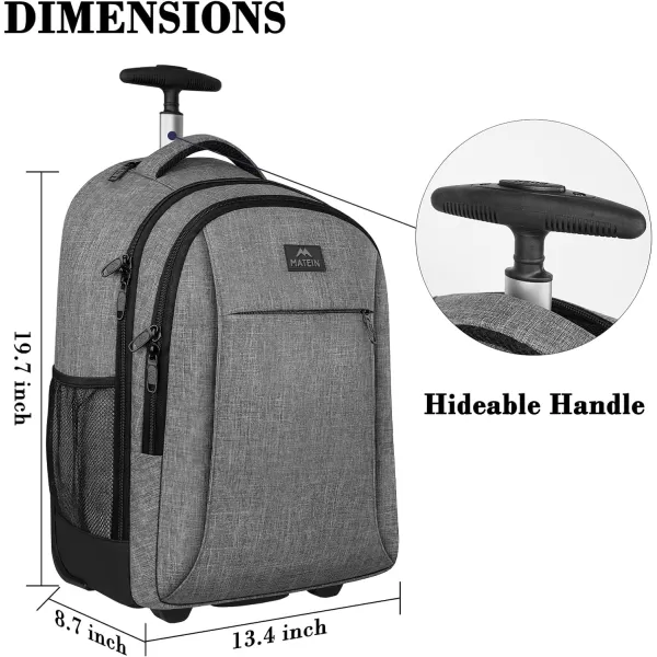 MATEIN Rolling Backpack, Water Resistant Travel Laptop Backpacks with Wheels, Large Roller College Backpack Computer Bag Business Luggage Carry on for Men Women 17 Inch, Grey