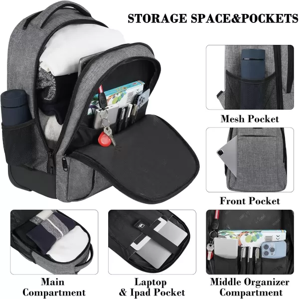 MATEIN Rolling Backpack, Water Resistant Travel Laptop Backpacks with Wheels, Large Roller College Backpack Computer Bag Business Luggage Carry on for Men Women 17 Inch, Grey