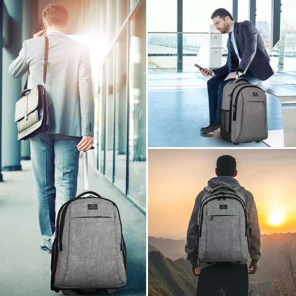 MATEIN Rolling Backpack, Water Resistant Travel Laptop Backpacks with Wheels, Large Roller College Backpack Computer Bag Business Luggage Carry on for Men Women 17 Inch, Grey