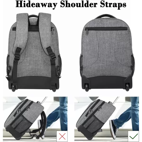 MATEIN Rolling Backpack, Water Resistant Travel Laptop Backpacks with Wheels, Large Roller College Backpack Computer Bag Business Luggage Carry on for Men Women 17 Inch, Grey