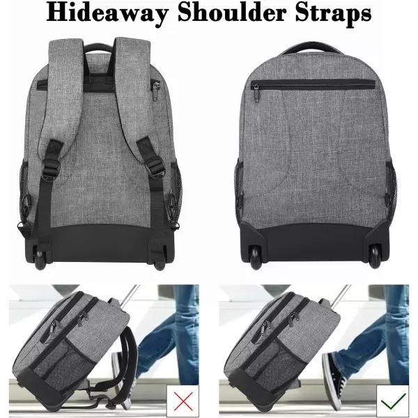 MATEIN Rolling Backpack, Water Resistant Travel Laptop Backpacks with Wheels, Large Roller College Backpack Computer Bag Business Luggage Carry on for Men Women 17 Inch, Grey