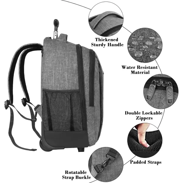 MATEIN Rolling Backpack, Water Resistant Travel Laptop Backpacks with Wheels, Large Roller College Backpack Computer Bag Business Luggage Carry on for Men Women 17 Inch, Grey