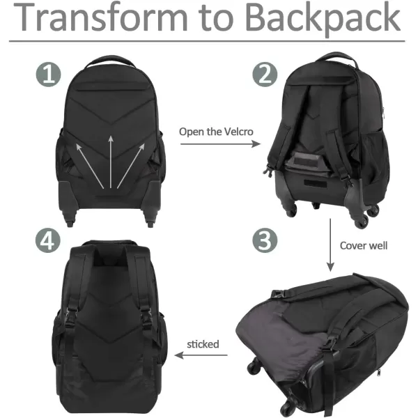 MATEIN Rolling Backpack with 4 Wheels, 17 inch Roller Travel Laptop Backpack for Women Men, Large Wheeled Backpacks Water Resistant Business Carry on Luggage, Airline Approved Suitcase Bag, Black