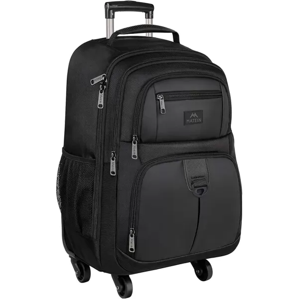 MATEIN Rolling Backpack with 4 Wheels, 17 inch Roller Travel Laptop Backpack for Women Men, Large Wheeled Backpacks Water Resistant Business Carry on Luggage, Airline Approved Suitcase Bag, Black