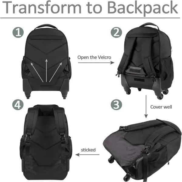 MATEIN Rolling Backpack with 4 Wheels, 17 inch Roller Travel Laptop Backpack for Women Men, Large Wheeled Backpacks Water Resistant Business Carry on Luggage, Airline Approved Suitcase Bag, Black