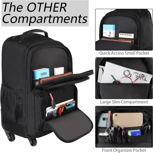MATEIN Rolling Backpack with 4 Wheels, 17 inch Roller Travel Laptop Backpack for Women Men, Large Wheeled Backpacks Water Resistant Business Carry on Luggage, Airline Approved Suitcase Bag, Black