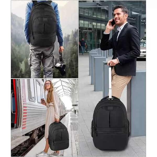 MATEIN Rolling Travel Backpack, Sturdy 17 inch Laptop Backpack with Wheels for Women Men, 40L Large Wheeled Backpack Carry on Luggage Water Resistant Roller Computer Bag for Nurse Teacher Work, Black