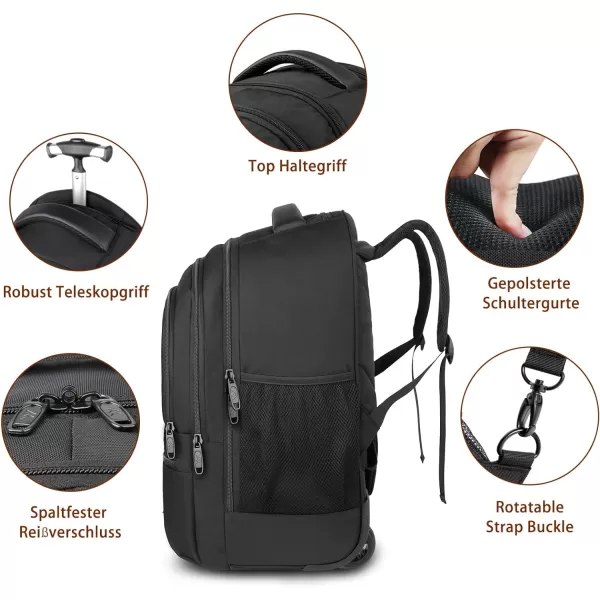 MATEIN Rolling Travel Backpack, Sturdy 17 inch Laptop Backpack with Wheels for Women Men, 40L Large Wheeled Backpack Carry on Luggage Water Resistant Roller Computer Bag for Nurse Teacher Work, Black