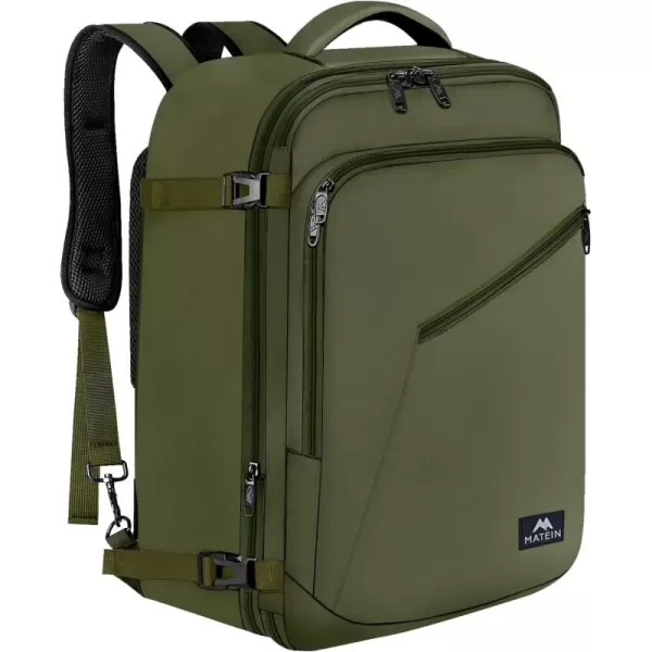 MATEIN Expandable Air Travel Backpack, Light Weight Carry on Backpack with Trolley Sleeve for Travelling, Water Resistant Daypack Hiking Backpack, Gifts for Men who Like to Travel, Dark Green