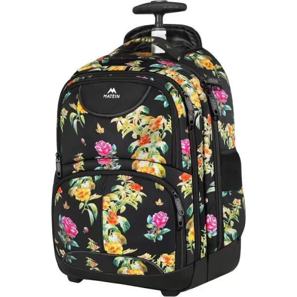MATEIN Rolling Backpack, 17 inch Water Resistant Wheeled Laptop Backpack, Carry on Luggage Business Bag, Overnight College Computer Backpack Trolley Suitcase for Men Women Adults to Travel, Black