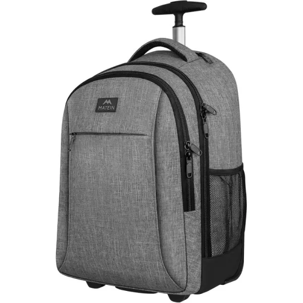 MATEIN Rolling Backpack, Water Resistant Travel Laptop Backpacks with Wheels, Large Roller College Backpack Computer Bag Business Luggage Carry on for Men Women 17 Inch, Grey