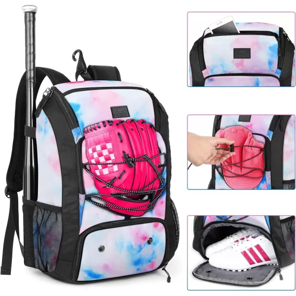 MATEIN Baseball Backpack, Softball Bat Bag with Shoes Compartment for Youth, Boys and Adult, Lightweight Baseball Bag with Fence Hook Hold TBall Bat, Batting Mitten, Helmet, Caps, Teeball Gear