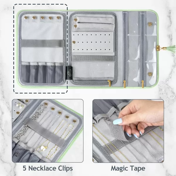 MATEIN Jewelry Travel Case for Women, Large Jewelry Holder Organizer with Transparent Pockets, Foldable Jewelry Roll Bag for Necklace Earring Ring Storage, Mothers Day Gift for Mom, Beige
