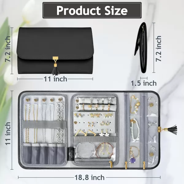 MATEIN Jewelry Travel Case for Women, Large Jewelry Holder Organizer with Transparent Pockets, Foldable Jewelry Roll Bag for Necklace Earring Ring Storage, Mothers Day Gift for Mom, Beige