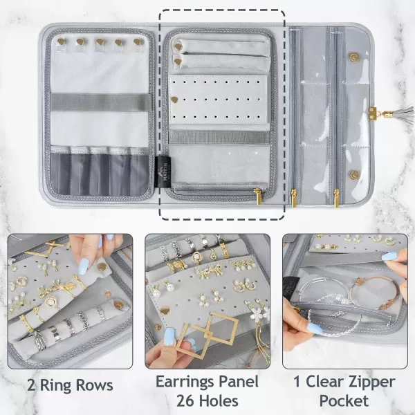 MATEIN Jewelry Travel Case for Women, Large Jewelry Holder Organizer with Transparent Pockets, Foldable Jewelry Roll Bag for Necklace Earring Ring Storage, Mothers Day Gift for Mom, Beige
