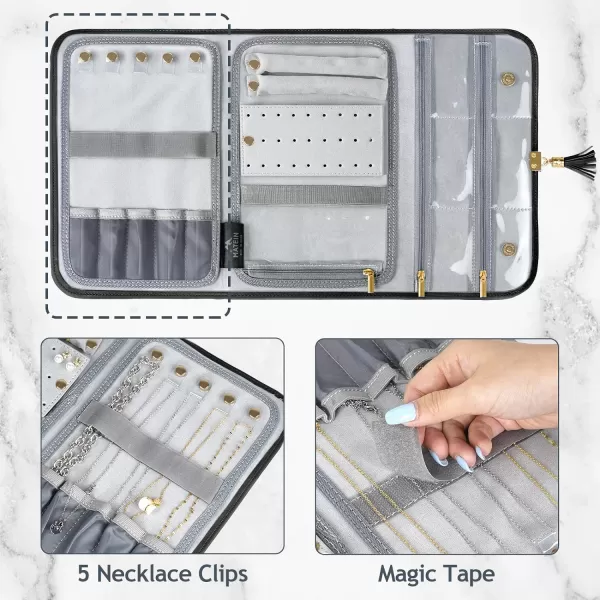 MATEIN Jewelry Travel Case for Women, Large Jewelry Holder Organizer with Transparent Pockets, Foldable Jewelry Roll Bag for Necklace Earring Ring Storage, Mothers Day Gift for Mom, Beige
