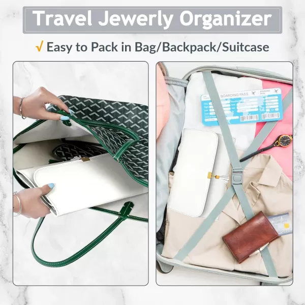 MATEIN Jewelry Travel Case for Women, Large Jewelry Holder Organizer with Transparent Pockets, Foldable Jewelry Roll Bag for Necklace Earring Ring Storage, Mothers Day Gift for Mom, Beige