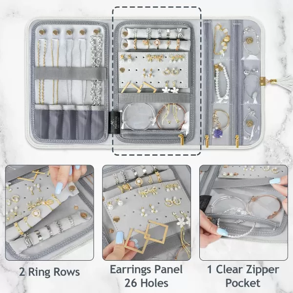 MATEIN Jewelry Travel Case for Women, Large Jewelry Holder Organizer with Transparent Pockets, Foldable Jewelry Roll Bag for Necklace Earring Ring Storage, Mothers Day Gift for Mom, Beige