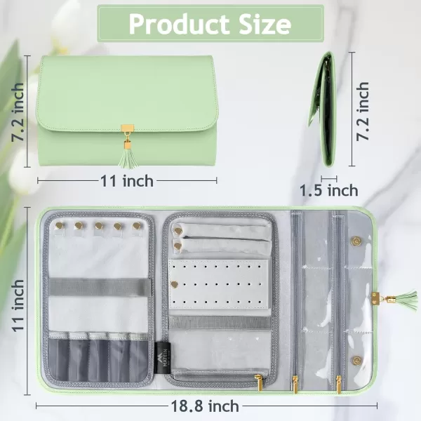 MATEIN Jewelry Travel Case for Women, Large Jewelry Holder Organizer with Transparent Pockets, Foldable Jewelry Roll Bag for Necklace Earring Ring Storage, Mothers Day Gift for Mom, Beige