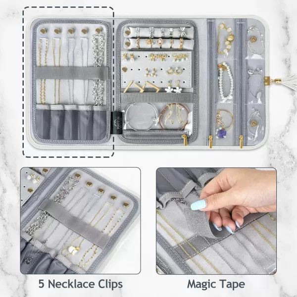 MATEIN Jewelry Travel Case for Women, Large Jewelry Holder Organizer with Transparent Pockets, Foldable Jewelry Roll Bag for Necklace Earring Ring Storage, Mothers Day Gift for Mom, Beige