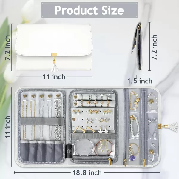 MATEIN Jewelry Travel Case for Women, Large Jewelry Holder Organizer with Transparent Pockets, Foldable Jewelry Roll Bag for Necklace Earring Ring Storage, Mothers Day Gift for Mom, Beige