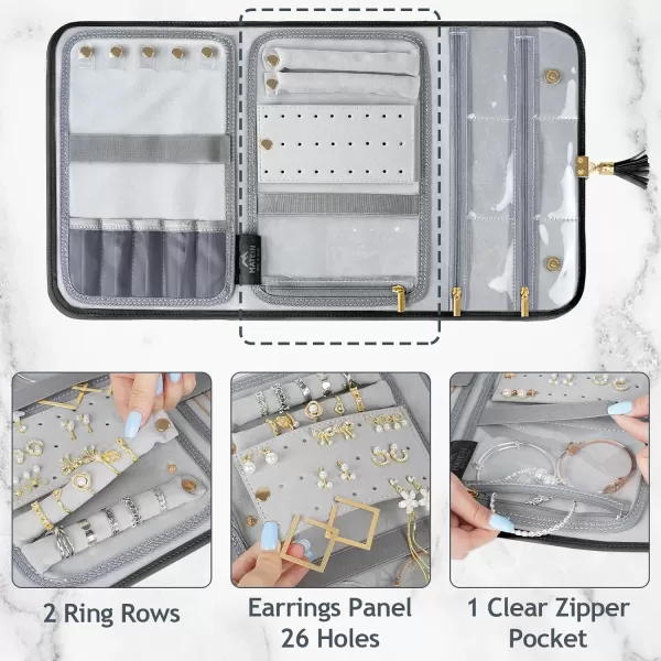 MATEIN Jewelry Travel Case for Women, Large Jewelry Holder Organizer with Transparent Pockets, Foldable Jewelry Roll Bag for Necklace Earring Ring Storage, Mothers Day Gift for Mom, Beige