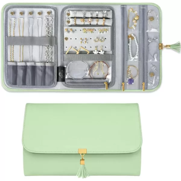 MATEIN Jewelry Travel Case for Women, Large Jewelry Holder Organizer with Transparent Pockets, Foldable Jewelry Roll Bag for Necklace Earring Ring Storage, Mothers Day Gift for Mom, Beige