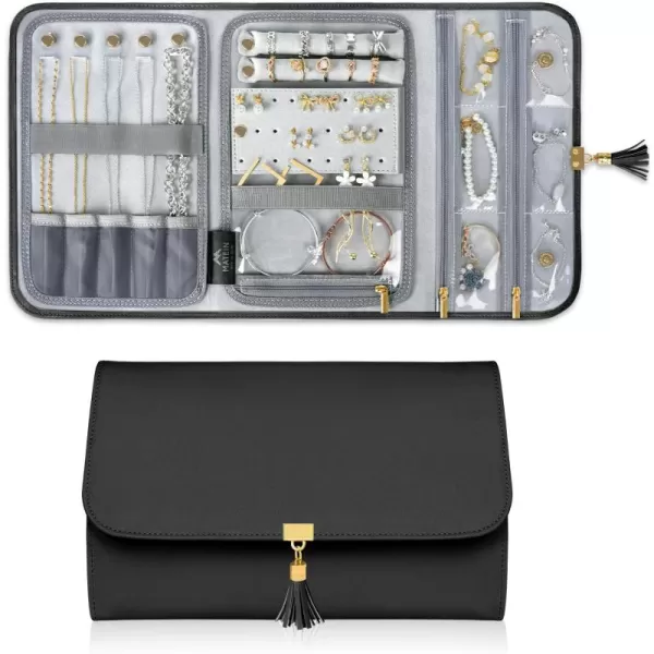 MATEIN Jewelry Travel Case for Women, Large Jewelry Holder Organizer with Transparent Pockets, Foldable Jewelry Roll Bag for Necklace Earring Ring Storage, Mothers Day Gift for Mom, Beige