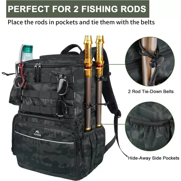 MATEIN Fishing Tackle Backpack with Cooler, Large Fishing Bag with Rod Holders for 4 Trays  &amp; Fishing gear
