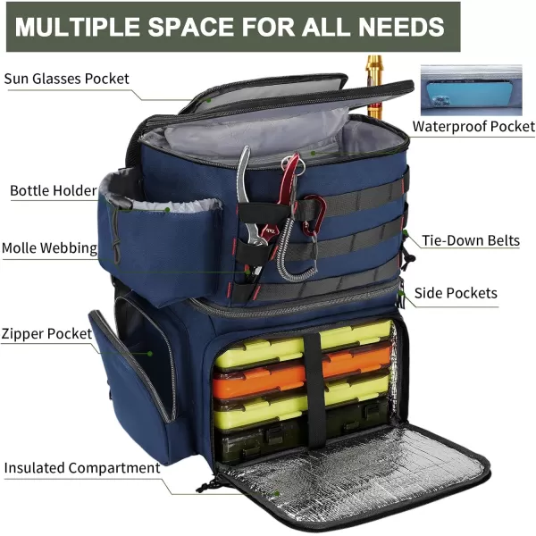 MATEIN Fishing Tackle Backpack with Cooler, Large Fishing Bag with Rod Holders for 4 Trays  &amp; Fishing gear
