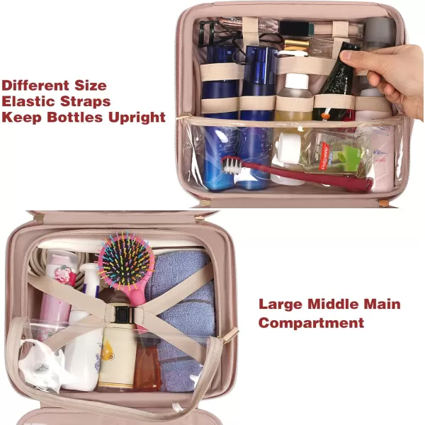 MATEIN Travel Toiletry Bag for Women, 9L Faux Leather Hanging Makeup Bag with Metal Snap Handle, Large Waterproof Cosmetic Bags Multiple Traveling Organizer Container for Toiletries Accessories, Pink