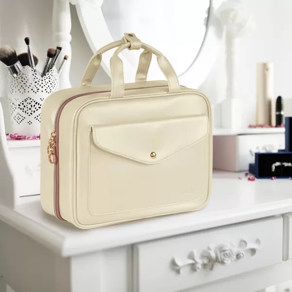 MATEIN Travel Toiletry Bag for Women, 9L Faux Leather Hanging Makeup Bag with Metal Snap Handle, Large Waterproof Cosmetic Bags Multiple Traveling Organizer Container for Toiletries Accessories, Pink
