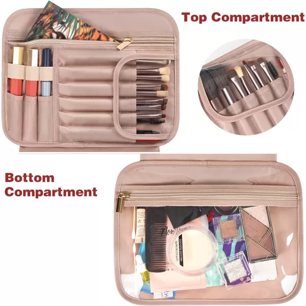 MATEIN Travel Toiletry Bag for Women, 9L Faux Leather Hanging Makeup Bag with Metal Snap Handle, Large Waterproof Cosmetic Bags Multiple Traveling Organizer Container for Toiletries Accessories, Pink