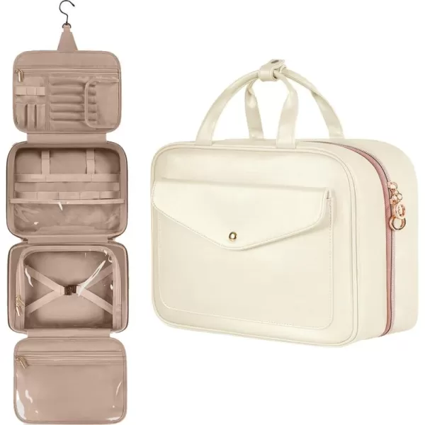 MATEIN Travel Toiletry Bag for Women, 9L Faux Leather Hanging Makeup Bag with Metal Snap Handle, Large Waterproof Cosmetic Bags Multiple Traveling Organizer Container for Toiletries Accessories, Pink