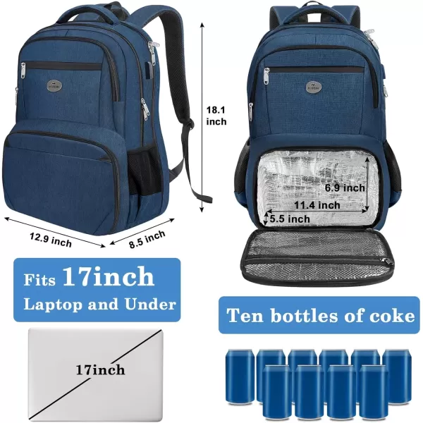 imageMATEIN 17 Inch Laptop Backpack TSA Large Travel Backpack with Lunch Box AntiTheft Work Business Carry On with USB Port Water Resistant Sturdy College Computer Backpack for Men WomenBlue