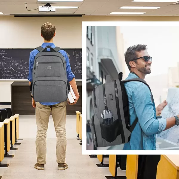 imageMATEIN 17 Inch Laptop Backpack TSA Large Travel Backpack with Lunch Box AntiTheft Work Business Carry On with USB Port Water Resistant Sturdy College Computer Backpack for Men WomenGrey