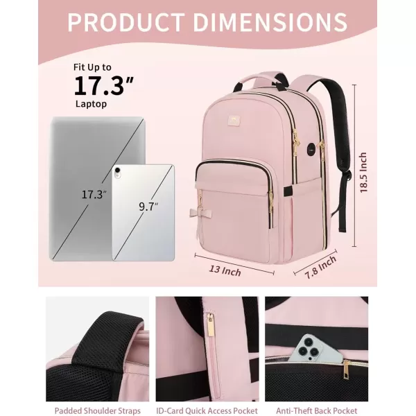 imageMATEIN 17 Inch Laptop Backpack for Women Pink Travel Backpack Personal Item Size TSA Approved with Luggage Strap and USB Charging Hole Water Resistant Extra Large Computer Bag for Nurse Work