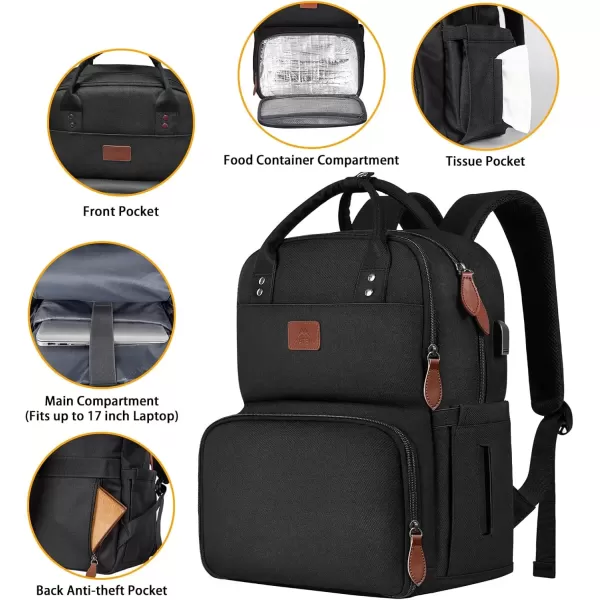 imageMATEIN 17 Inches Lunch Backpack Extra Large Lunch Box with Insulated Cooler Compartment Water Resistant Laptop Backpack with USB Charging Port for College Work Picnic BeachesBlack