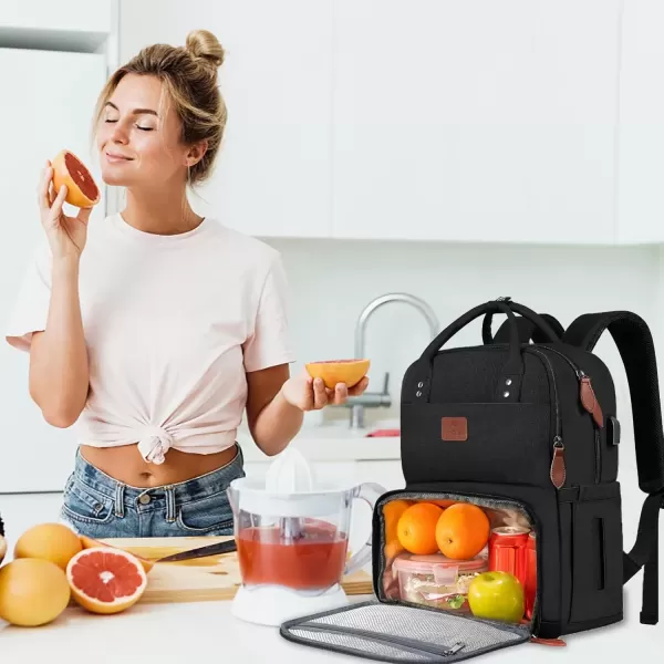 imageMATEIN 17 Inches Lunch Backpack Extra Large Lunch Box with Insulated Cooler Compartment Water Resistant Laptop Backpack with USB Charging Port for College Work Picnic BeachesBlack