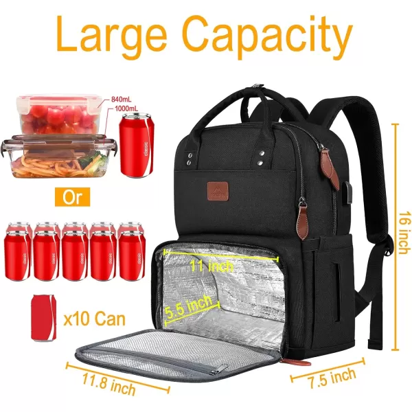 imageMATEIN 17 Inches Lunch Backpack Extra Large Lunch Box with Insulated Cooler Compartment Water Resistant Laptop Backpack with USB Charging Port for College Work Picnic BeachesBlack