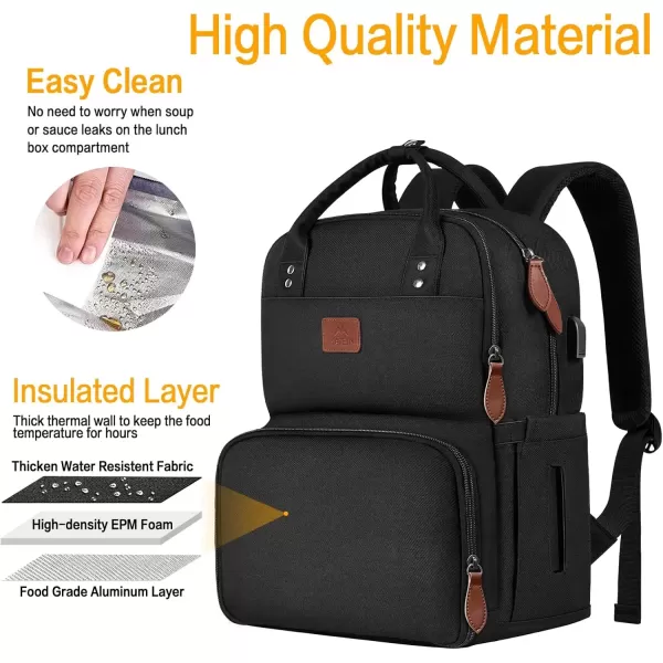 imageMATEIN 17 Inches Lunch Backpack Extra Large Lunch Box with Insulated Cooler Compartment Water Resistant Laptop Backpack with USB Charging Port for College Work Picnic BeachesBlack
