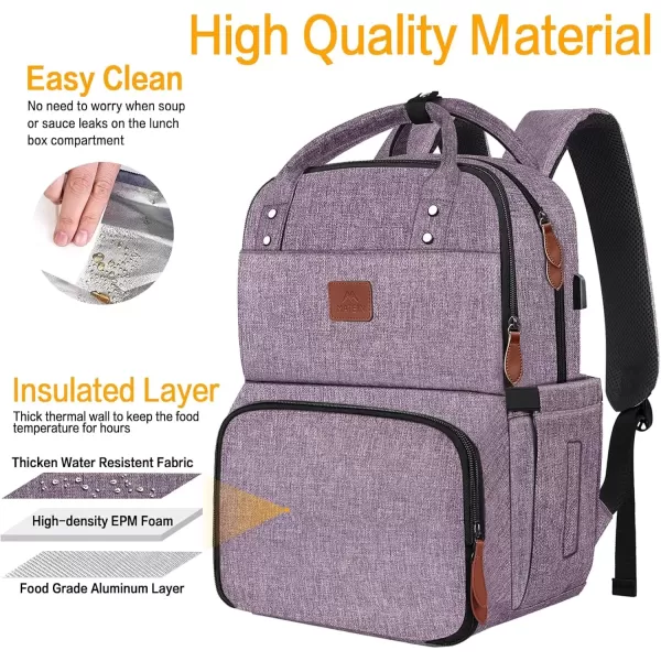 imageMATEIN 17 Inches Lunch Backpack Extra Large Lunch Box with Insulated Cooler Compartment Water Resistant Laptop Backpack with USB Charging Port for College Work Picnic BeachesPurple