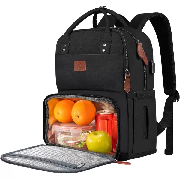 imageMATEIN 17 Inches Lunch Backpack Extra Large Lunch Box with Insulated Cooler Compartment Water Resistant Laptop Backpack with USB Charging Port for College Work Picnic BeachesBlack