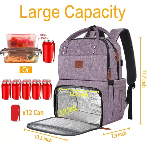 imageMATEIN 17 Inches Lunch Backpack Extra Large Lunch Box with Insulated Cooler Compartment Water Resistant Laptop Backpack with USB Charging Port for College Work Picnic BeachesPurple