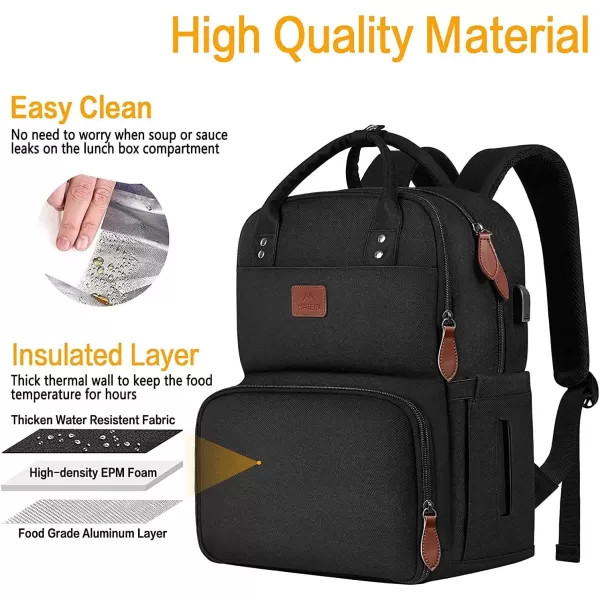 imageMATEIN 17 Inches Lunch Backpack Extra Large Lunch Box with Insulated Cooler Compartment Water Resistant Laptop Backpack with USB Charging Port for College Work Picnic BeachesBlack